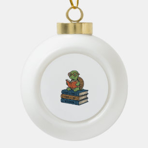 Boule En Céramique Tortue mignonne lisant sur des livres Vintage Vect