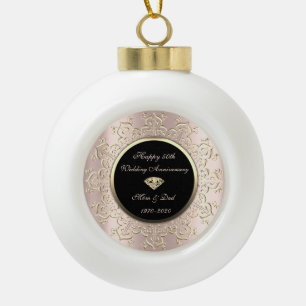Boule En Céramique Tourbillons Rose Diamant Or 50ème Anniversaire de 