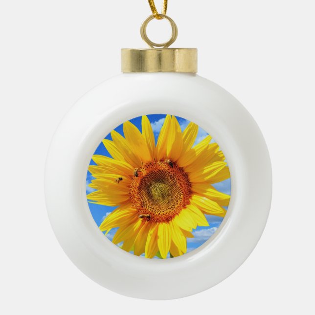 Boule En Céramique Tournesol jaune et abeilles sur le ciel bleu - Jou (Devant)