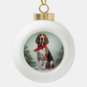 Boule En Céramique Trek Walker Coonhound Dog en Noël de neige