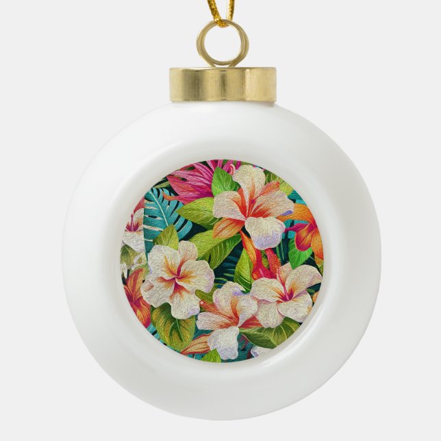 Boule En Céramique Tropical Floral Oil Painting Style (Devant)