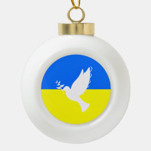 Boule En Céramique Ukraine Drapeau Paix Doite Noël Ornament Liberté