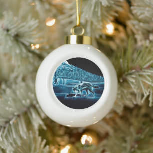 Boule En Céramique Un Loup Sur Neige