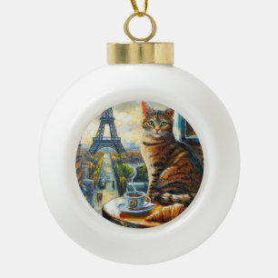Boule En Céramique Un matin à Paris Chat tigré dans un café