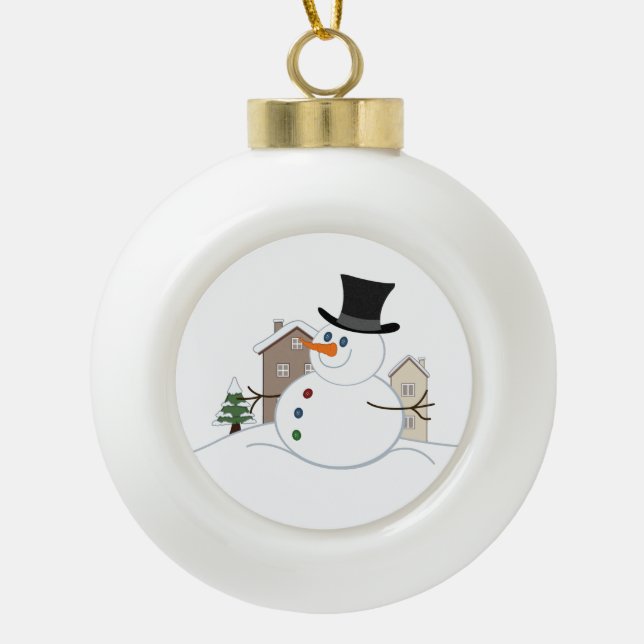 Boule En Céramique Une joyeuse illustration de Noël Snowman (Devant)
