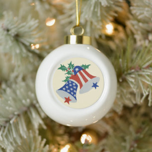 Boule En Céramique USA Drapeau American Patriotic Christmas Bells Art