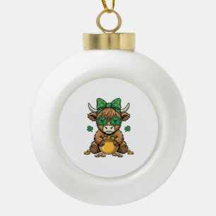 Boule En Céramique Vache Highland St Patrick Pot d'Or Art Vintage_1