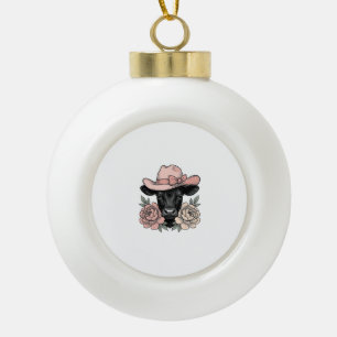 Boule En Céramique Vachette Cowgirl Rose avec Pivoines Vintage Vector