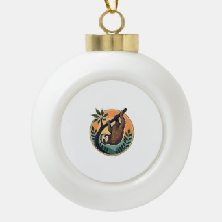 Boule En Céramique Vecteur de paresseux vintage Badge rétro faune 2