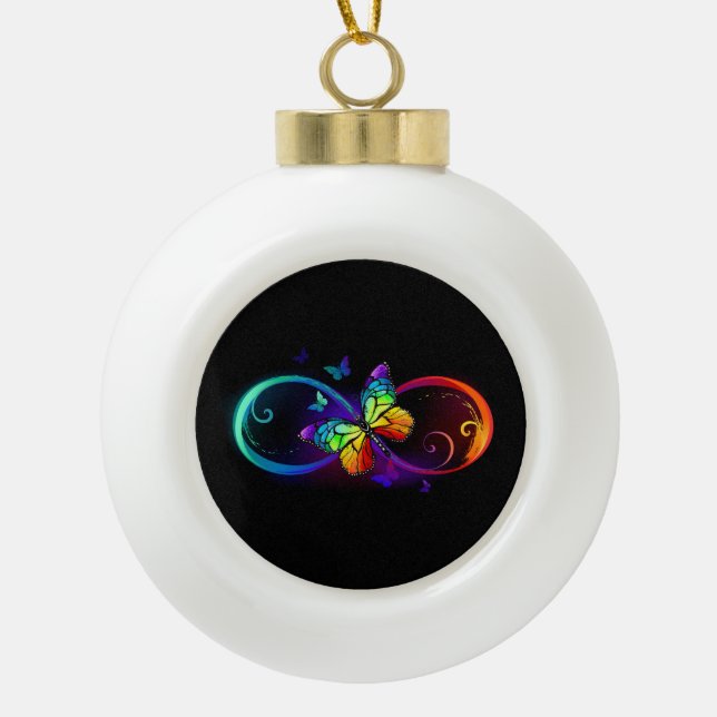 Boule En Céramique Vibrant infinity with rainbow butterfly on black (Devant)