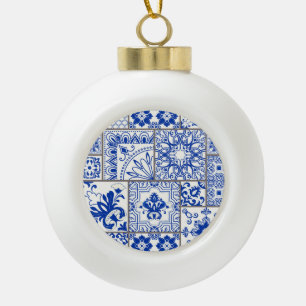 Boule En Céramique Victorian Majolica : Patchwork Tile Motif.