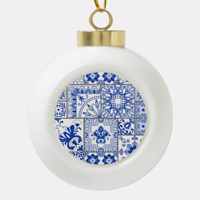 Boule En Céramique Victorian Majolica : Patchwork Tile Motif. (Devant)