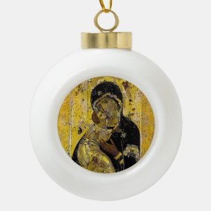Boule En Céramique Vierge d'ornement ukrainien de Madonna d'icône de