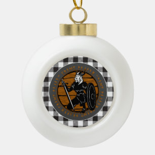 Boule En Céramique Viking Warrior Kneeling Female Runes White Plaid