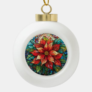 Boule En Céramique Vitraux de Noël Fleur rouge Poinsettia