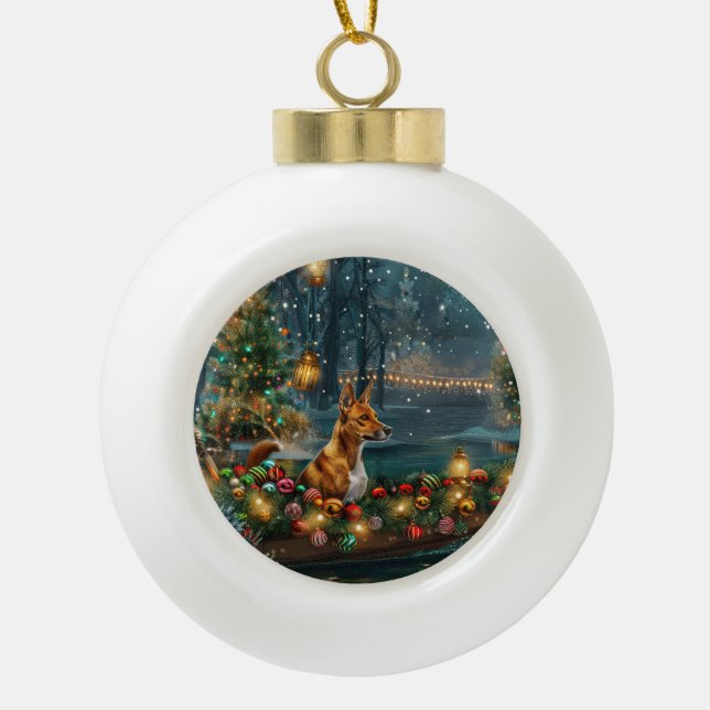 Boule En Céramique Voyage de Noël de Basenji (Devant)