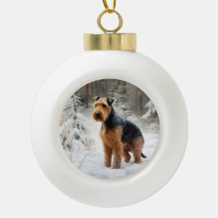 Boule En Céramique Welsh Terrier Laisser Neige Noël