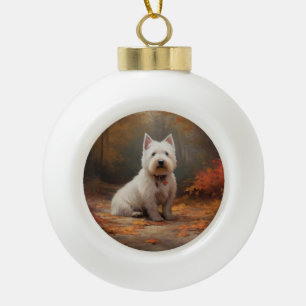 Boule En Céramique West Highland White Terrier à l'automne Leaves aut