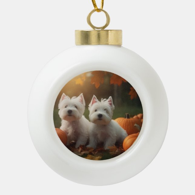 Boule En Céramique West Highland White Terrier Chiot Citrouille d'aut (Devant)