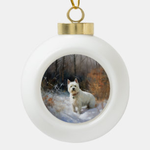 Boule En Céramique West Highland White Terrier Laissons neiger Noël