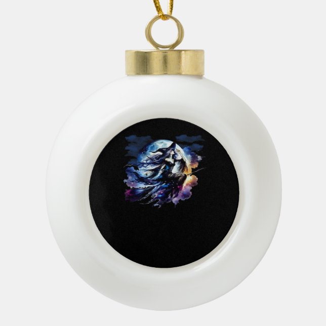 Boule En Céramique Whimsigoth Sorcière volant au-dessus de la Pleine  (Devant)