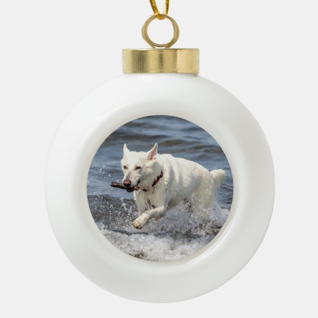 Boule En Céramique White German Shepard sur le lac George (Devant)