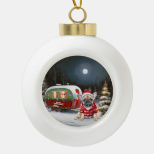 Boule En Céramique Winter French Bulldog Caravan Christmas Adventure