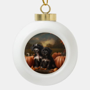Boule En Céramique Yorkipoo Chiot Automne Citrouille délice