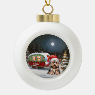 Boule En Céramique Yorkshire Terrier Caravan Christmas Adventure