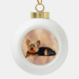 Boule En Céramique Yorkshire Terrier Chien Art Watercolor Portrait