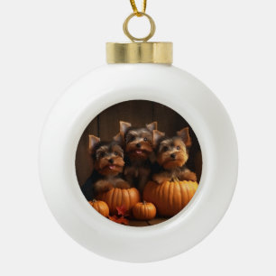 Boule En Céramique Yorkshire Terrier chiot Autumn Delight Citrouille 