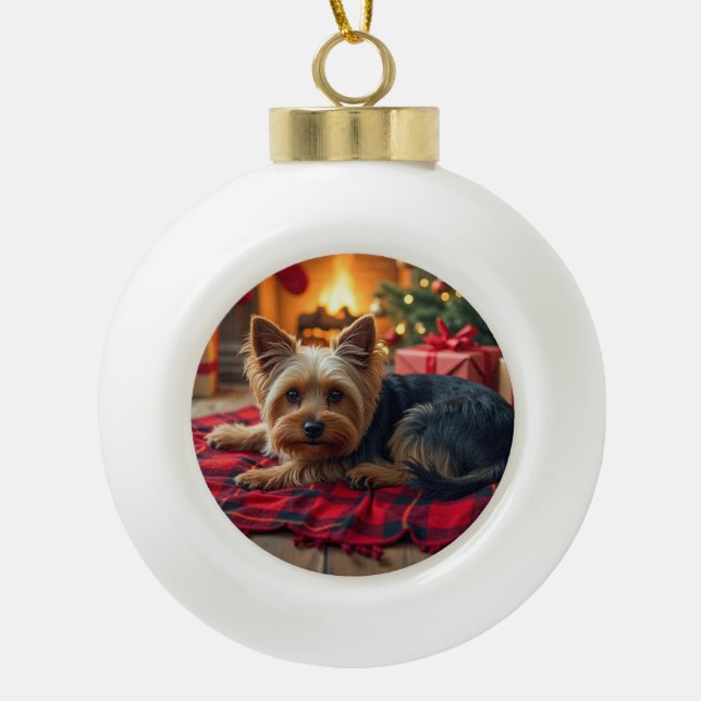 Boule En Céramique Yorkshire Terrier Cozy Christmas Evening Painting (Devant)