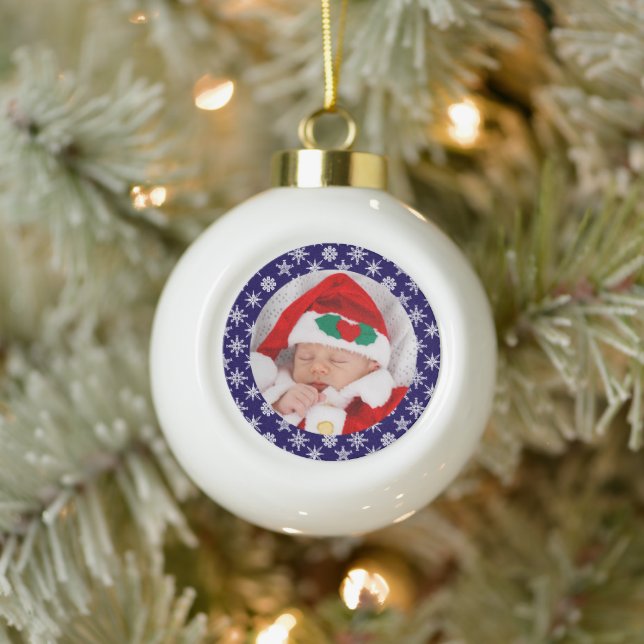 Boule En Céramique Your Photo Santa Baby Blue Background Snowflakes (Arbre)