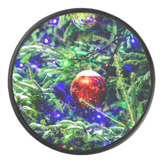 Boule rouge arbre de Noël vert (Devant)
