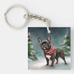 Bouledogue français dans la neige de Noël