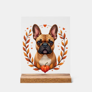 Bouledogue français vintage avec couronne de feuil