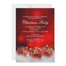 Boules de Noël en Or Rouge Invitation pour Fête de