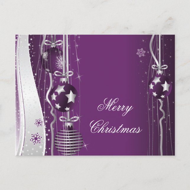 Boules de Noël et carte postale argentée pourpre (Devant)