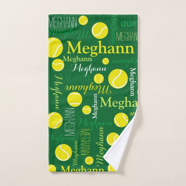 Boules de tennis sport jaune, vert nom personnalis (Serviette à main)