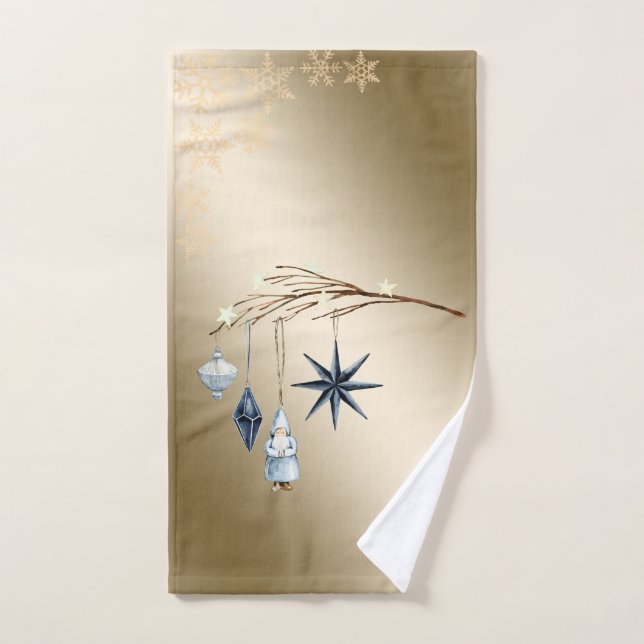 Boules, Santa Claus, Arbre Branche Flammes de neig (Serviette à main)