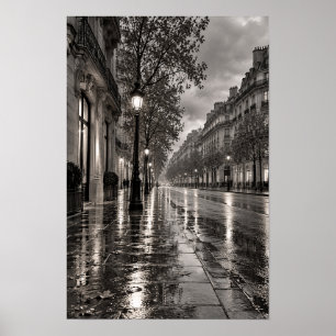 Boulevard Européen Pluvieux Art Mural Noir et Blan