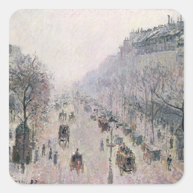 Boulevard Montmartre, 1897 (oil on canvas) Square Sticker (Front)