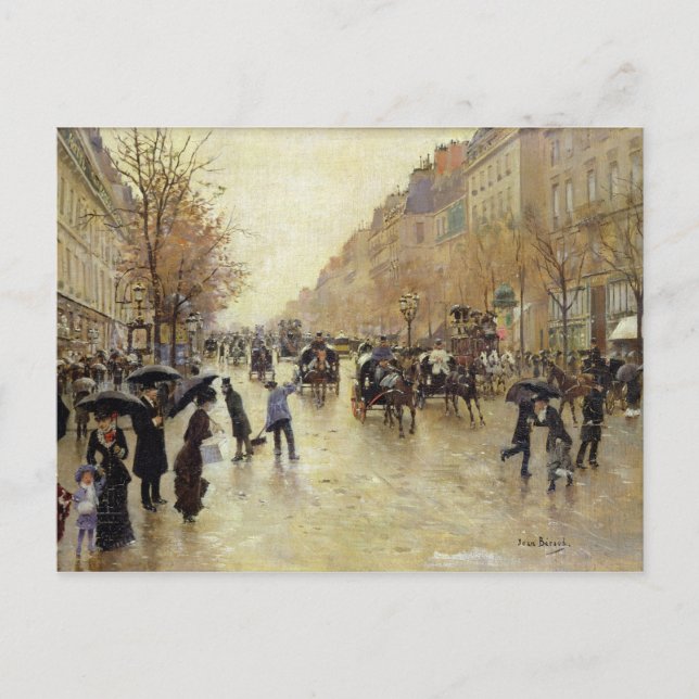 Boulevard Poissonniere in the Rain, c.1885 Postcard (Front)