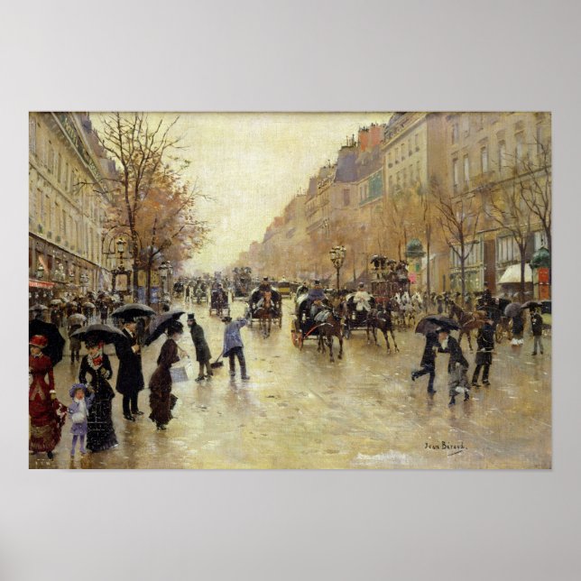 Boulevard Poissonniere in the Rain, c.1885 Poster (Front)