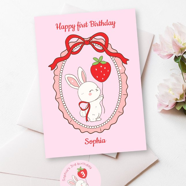 Boulon de fraise de lapin Bonne carte d'anniversai (Créateur téléchargé)