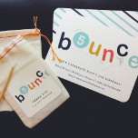 Bounce birthday party invitation<br><div class="desc">This bounce birthday party invitation features bouncing letters in navy blue, aqua, yellow and orange with the editable age in the O.</div>
