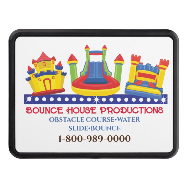 BOUNCE BOUNCY HOUSE BIRTHDAY PARTY Business Sign Trailer Hitch Cover (Front)