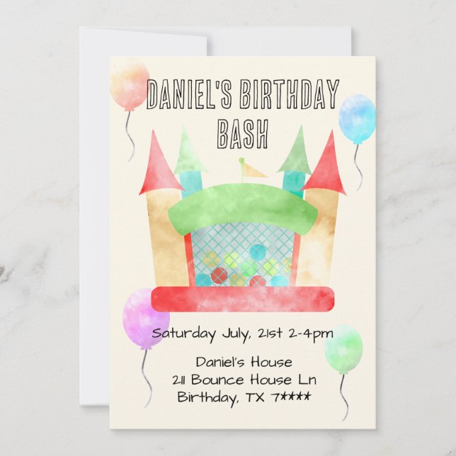 Bounce House Birthday Bash Party Invitation (Front)