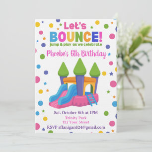 Bounce House Colourful Rainbow Birthday Party  Inv Invitation