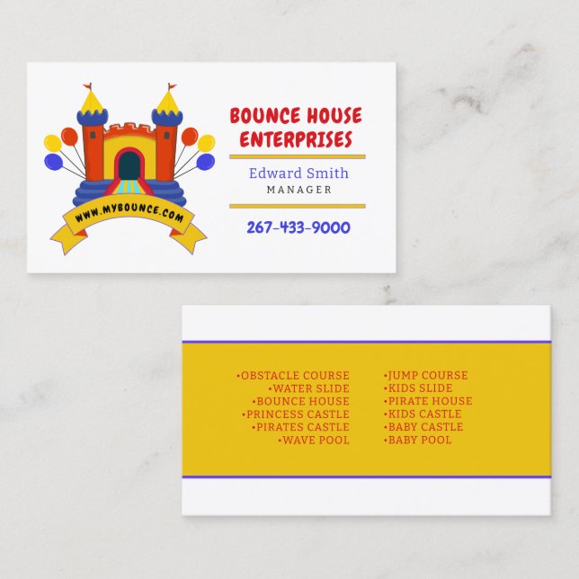 BOUNCE HOUSE INFLATABLES PARTY BIRTHDAY Business Card (Front/Back)